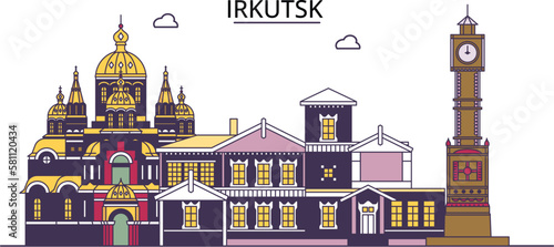 Russia, Irkutsk tourism landmarks, vector city travel illustration