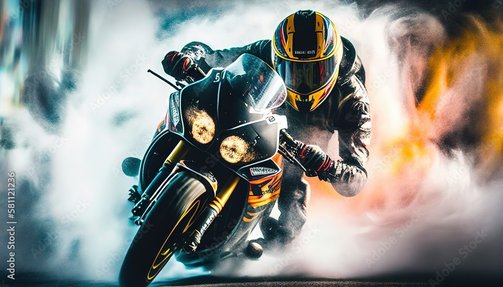 Extreme athlete Sport Motorcycles Racing on the race track. Generative AI.