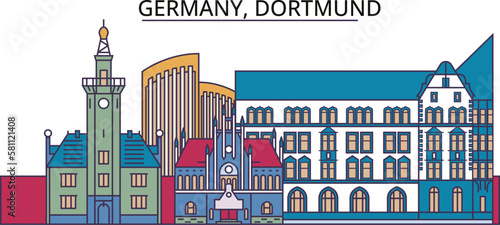 Germany, Dortmund tourism landmarks, vector city travel illustration