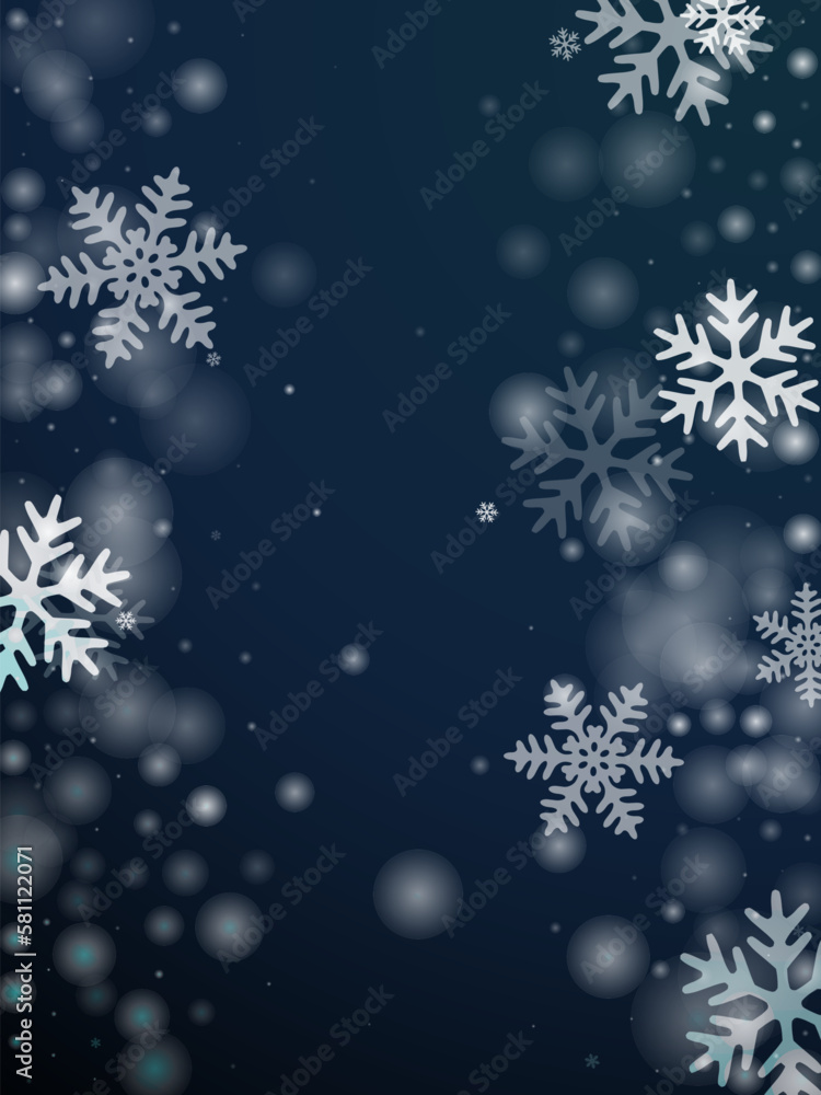 Cute falling snowflakes wallpaper. Winter speck crystallic shapes. Snowfall sky white blue backdrop.