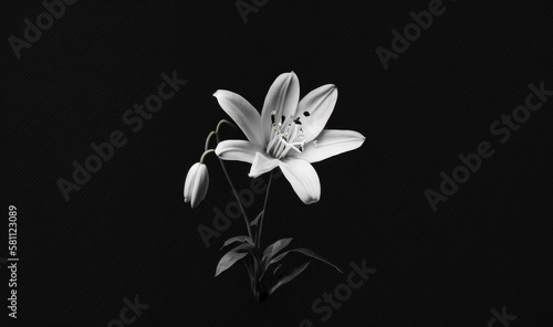  a single white flower on a black background with a black background and a white flower in the center of the picture, with a single white flower in the center of the center of the. generative ai