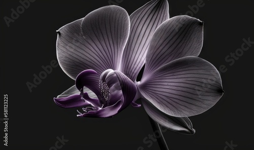  a purple flower is shown in a black and white photo with a black background and a black background with a black background and a purple flower. generative ai