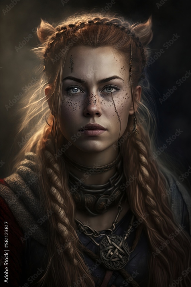 Viking Woman Portrait. Valkyrie. Generative AI