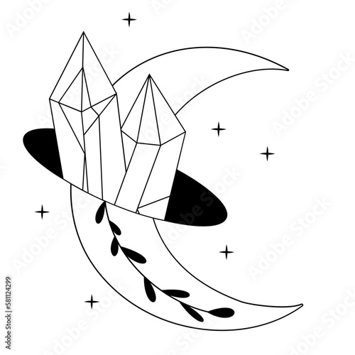 Celestial moon with crystal svg, magical silhouette