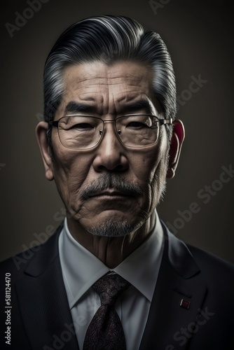 Asian Businessman in a Black Suit Portrait. Generative AI