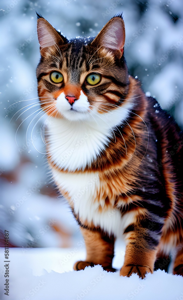 close up cat in the snow