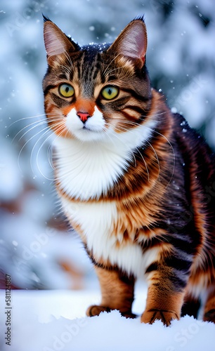 close up cat in the snow