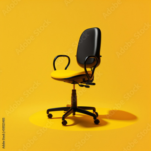 Desk chair on a yellow background. Generative AI.