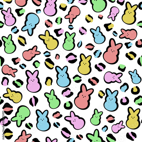 Leopard Easter vintage Color background Vector , Leopard Rabbit Easter on Transparent Background, Cute Easter seamless pattern design . Easter Bunnies with Patterns Vector , Leopard Easter Color 90s. 