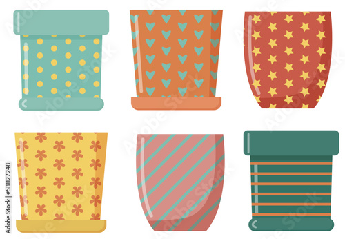 vector set colorful flowerpot with different design