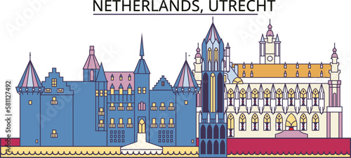 Netherlands, Utrecht tourism landmarks, vector city travel illustration photo