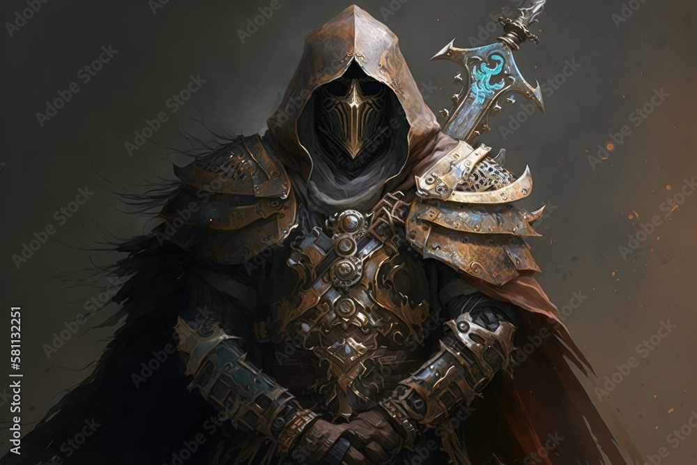 guardian warrior with tattered robe and metal armor, created with ...
