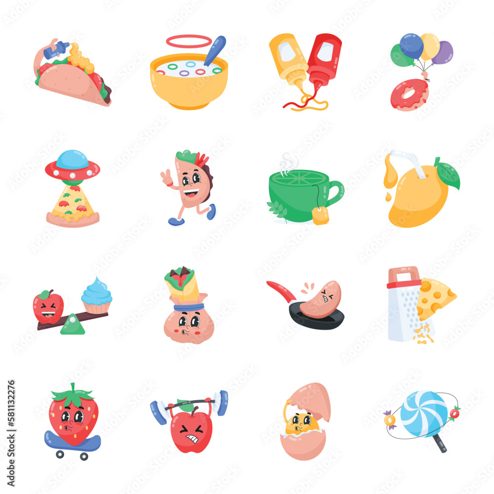 Collection of Meal Flat Stickers 

