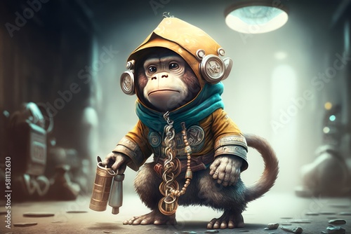 Canvas Print Curious Monkey with Hat & Banana: Epic Composition in Unreal Engine 5 with Insan