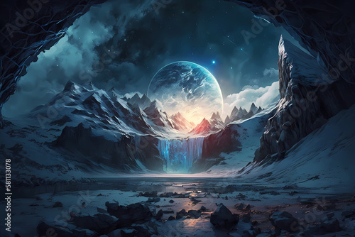 the moon over the mountains fantasy landscape