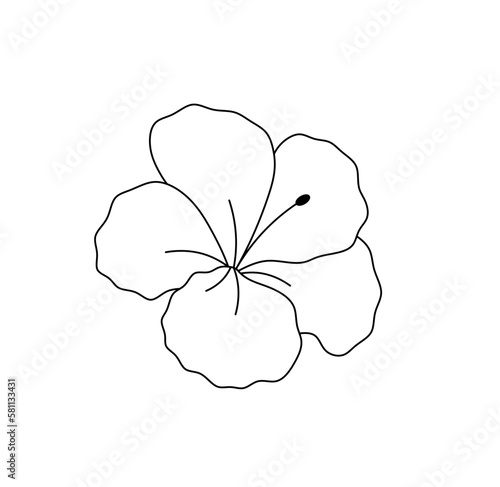 Vector isolated one single beautiful tropical flower with five petals colorless black and white contour line easy drawing