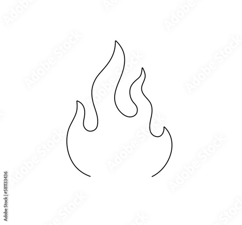 Vector isolated burning fire flames one single line colorless black and white contour line easy drawing