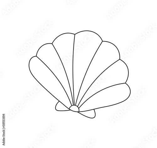 Vector isolated one single beautiful oyster scallop shell flap colorless black and white contour line easy drawing