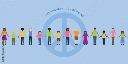 children of different skin color hold each other's hands on international day of peace