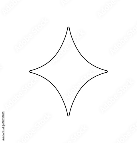 Vector isolated one single tiny simplest four pointed rhomb shaped star colorless black and white contour line easy drawing