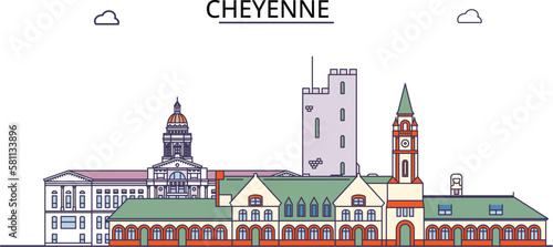 United States, Cheyenne City tourism landmarks, vector city travel illustration