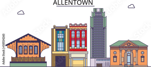 United States, Allentown tourism landmarks, vector city travel illustration photo