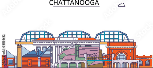 United States, Chattanooga tourism landmarks, vector city travel illustration