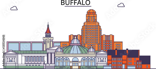 United States, Buffalo tourism landmarks, vector city travel illustration photo