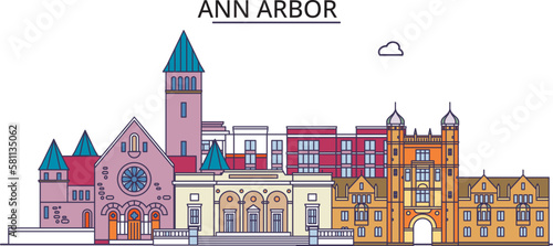 Obraz na płótnie United States, Ann Arbor tourism landmarks, vector city travel illustration w salonie