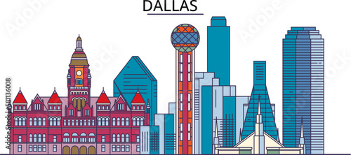 Obraz na płótnie United States, Dallas City tourism landmarks, vector city travel illustration w salonie