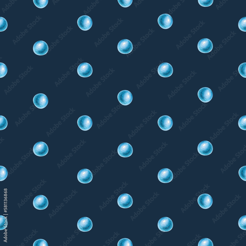 Watercolor seamless pattern with snow balls. Hand painting blue balls on a white isolated background. For designers, decoration, postcards, wrapping paper, scrapbooking, covers, invitations, posters