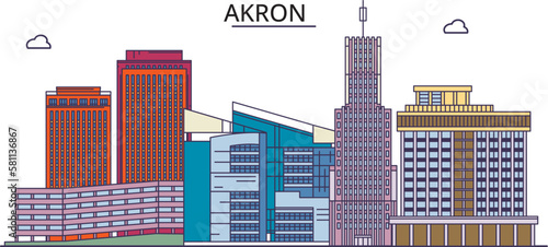 United States, Akron City tourism landmarks, vector city travel illustration photo