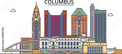 Obraz na płótnie United States, Columbus City tourism landmarks, vector city travel illustration w salonie