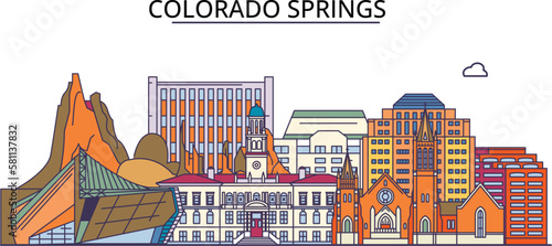 Obraz na płótnie United States, Colorado Springs City tourism landmarks, vector city travel illustration w salonie
