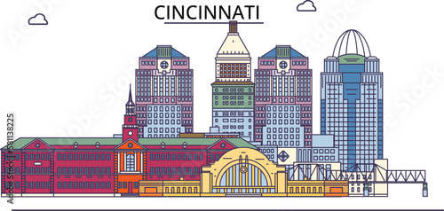 Obraz na płótnie United States, Cincinnati City tourism landmarks, vector city travel illustration w salonie