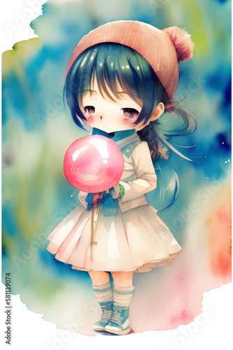 Illustration Little girl with candy - Genrative AI