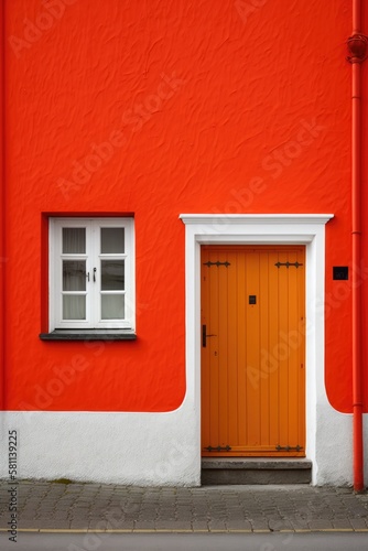 Color facade of a house in the Norwegian village. Scandinavian inspired minimalism. Generative AI