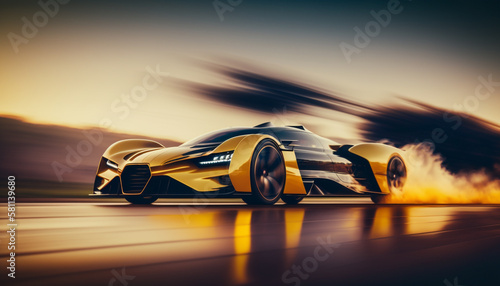 speed yellow sport car wallpaper Generative AI © adel