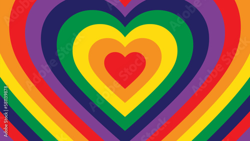 Pride Rainbow Heart Background with LGBTQ Pride Flag Colours. Rainbow Heart Pattern Background in LGBT Gay Pride Flag Colours. Stock Vector Illustration for Pride Month
