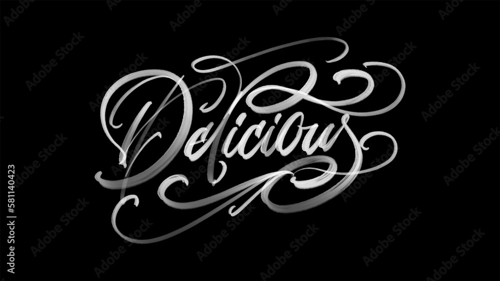 Delicious in hand lettering black and white style Delicious in hand lettering black and white style