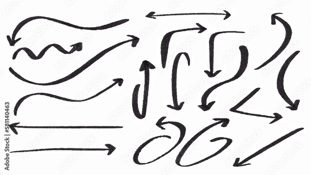 Set of doodle arrow on white background, vector. Set of doodle arrow on white background, vector.