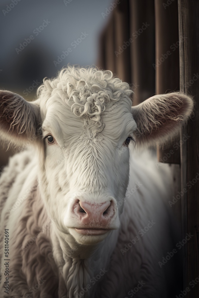 A Cow on a farm, clean sharp focus, highly detailed fur, cinematic film photography.