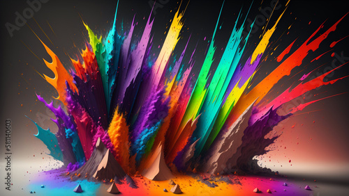 躍動感のあるカラフルな液体のスプラッシュ　カラーパウダー　イラスト　虹色Vibrant colorful liquid splash color powder illustration rainbow color