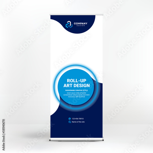 Geometric design, roll-up, creative blue background, template for photo and text placement, presentations
