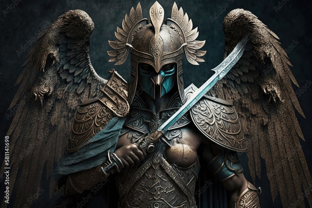 beautiful ancient guardian warrior in form of person holding sword ...