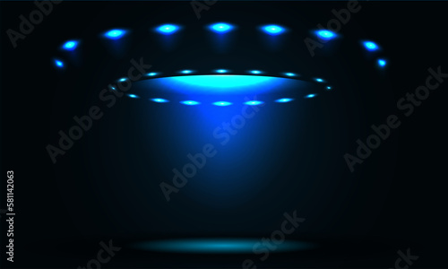 ufo space flying saucer alien ship luminous vector illustration