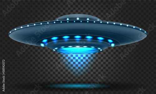 ufo space flying saucer alien ship luminous vector illustration