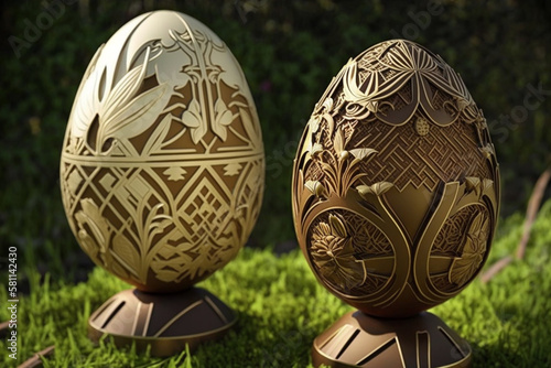 Wallpaper Mural Illustration of easter egg sculpture nicely decorated with intricate floral details on grass. Images created with Generative AI technology. Torontodigital.ca