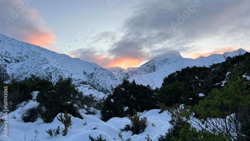 Sunset in HOOKER VALLEY MOUNT COOK, NEW ZEALAND,