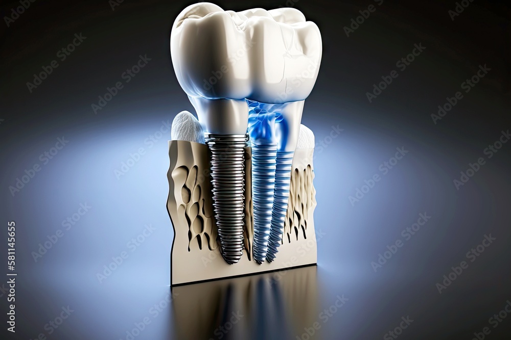 dentist dental teeth teaching model showing titanium metal tooth